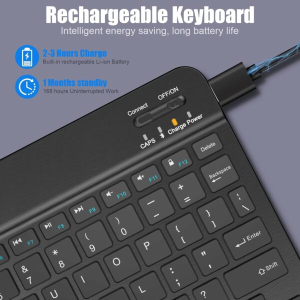 Bluetooth Keyboard for iPad 10th Generation, iPad Pro 13/12/11/10/9/8/7 inch, iPad Air 13/11th Gen, iPad Mini, Samsung Xiaomi Tablets, etc. - Slim Wireless Portable Travel Office Computer Accessories - 图片 2