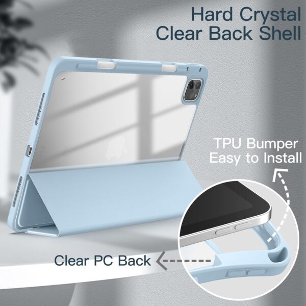Case for iPad Pro 11 inch 2018-2022 4th/3rd/2nd/1st gen A1979 A2228 A2301 A2435 with Pencil Holder Clear Transparent Back Shell Slim Stand Shockproof Tablet Cover - 图片 4