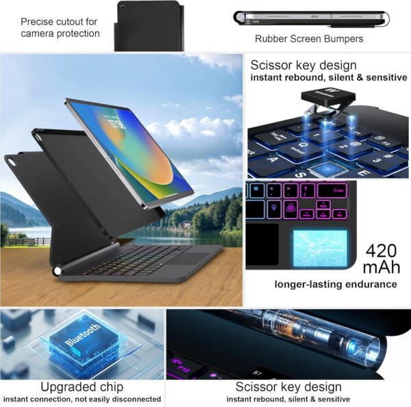 for iPad 9th Generation Case with Keyboard,Magic Magnetic Keyboard Case for iPad 10.2 9th/8th/7th Gen & Air 3,Pro 10.5, Multi-Touch Trackpad - Backlit - Floating Cantilever Stand Wireless Keyboard - 图片 4