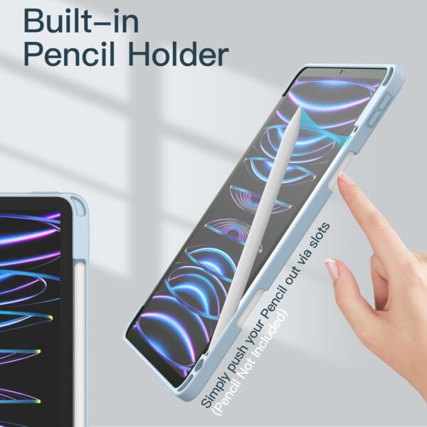 Case for iPad Pro 11 inch 2018-2022 4th/3rd/2nd/1st gen A1979 A2228 A2301 A2435 with Pencil Holder Clear Transparent Back Shell Slim Stand Shockproof Tablet Cover - 图片 7