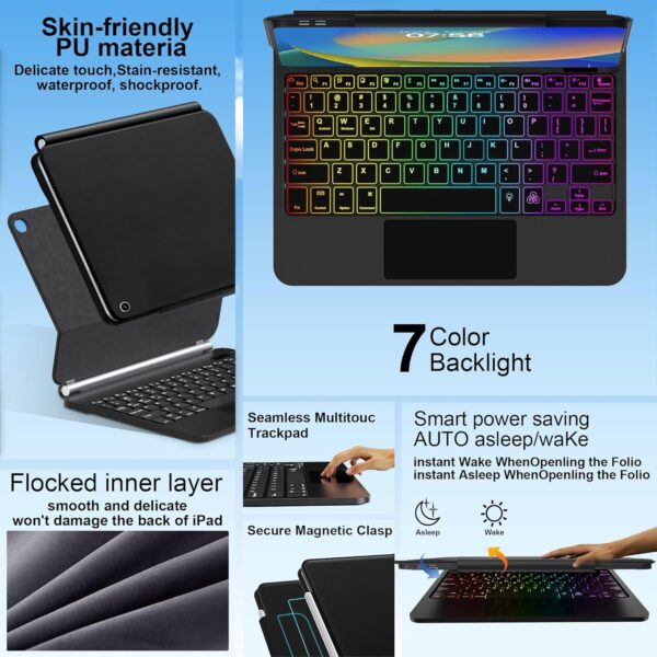 for iPad 9th Generation Case with Keyboard,Magic Magnetic Keyboard Case for iPad 10.2 9th/8th/7th Gen & Air 3,Pro 10.5, Multi-Touch Trackpad - Backlit - Floating Cantilever Stand Wireless Keyboard - 图片 5