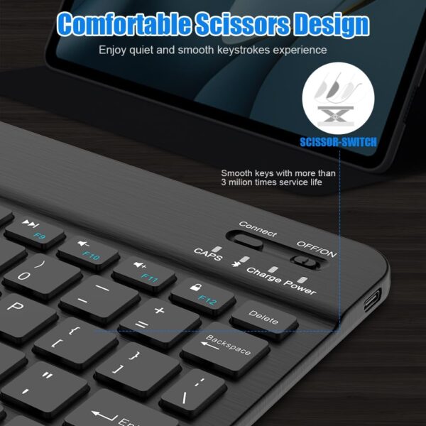 Bluetooth Keyboard for iPad 10th Generation, iPad Pro 13/12/11/10/9/8/7 inch, iPad Air 13/11th Gen, iPad Mini, Samsung Xiaomi Tablets, etc. - Slim Wireless Portable Travel Office Computer Accessories - 图片 6