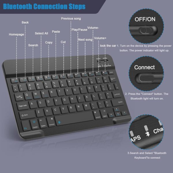 Bluetooth Keyboard for iPad 10th Generation, iPad Pro 13/12/11/10/9/8/7 inch, iPad Air 13/11th Gen, iPad Mini, Samsung Xiaomi Tablets, etc. - Slim Wireless Portable Travel Office Computer Accessories - 图片 7