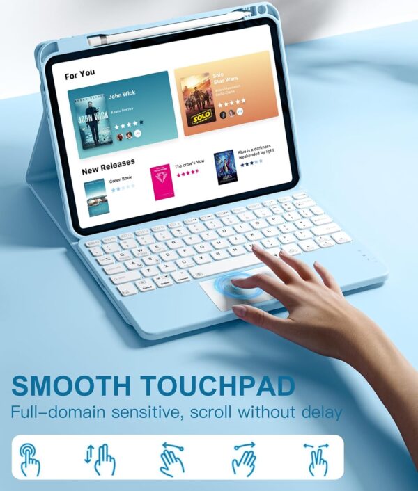 TouchPad Backlit Keyboard Case for iPad 9.7 Pro 11 2024 Pro 11 2018-2022 10.2 7th 8th 9th Air 2 3 4th 5th 6th Pro 10.5 2017 10th Gen 10.9 2022 Custom Korean AZERTY Spanish Cover Shell Pen Slot - 图片 2