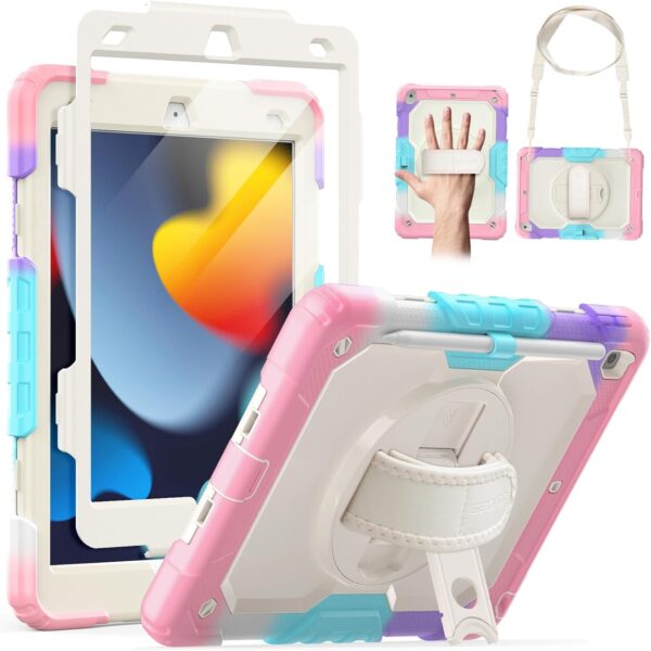 Case for iPad 9th/8th/7th Generation Case 10.2" 2021-2019, Full-Body Shockproof Heavy Duty Protective Case with Screen Protector, Rotating Stand/Handle/Shoulder Strap for iPad 10.2 - 图片 10