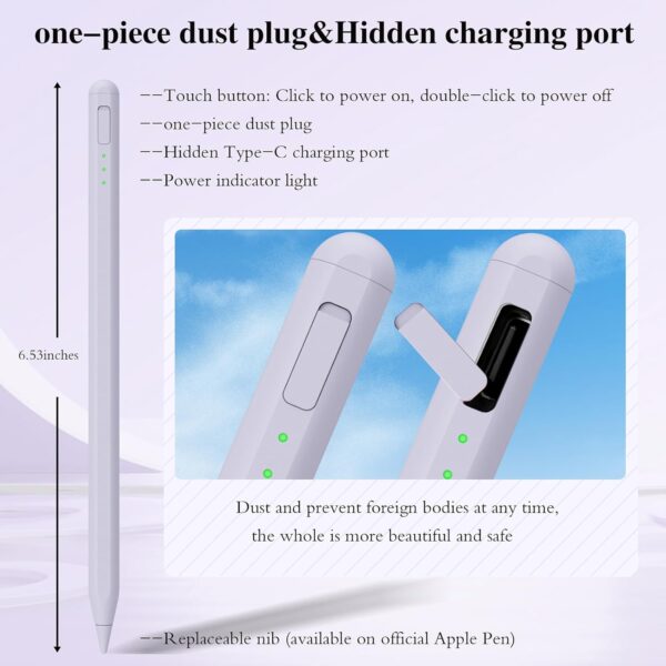 Stylus Pen for iPad10&9thGen 14Mins Faster Charge with Pencil Holder Palm Rejection Tilt Sensitivity for iPad Air11&13-inch M2 iPad Pro 11&13-inch M4 iPad 6-10th,iPad Pro 11 12.9 - 图片 6
