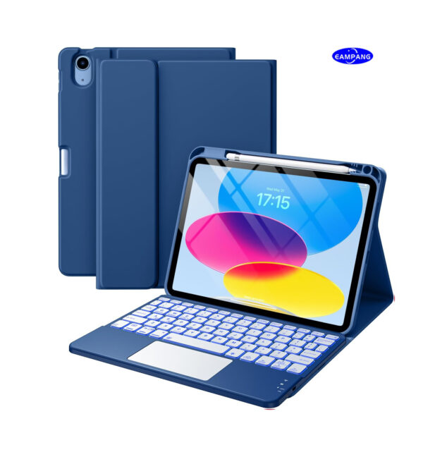 TouchPad Backlit Keyboard Case for iPad Air 2 3 4th 5th 6th Pro 10.5 2017 iPad 10th Gen 10.9 2022 10.2 7th 8th 9th 9.7 Pro 11 2018-2022 Pro 11 2024 Custom Korean AZERTY Spanish Cover Shell Pen Slot