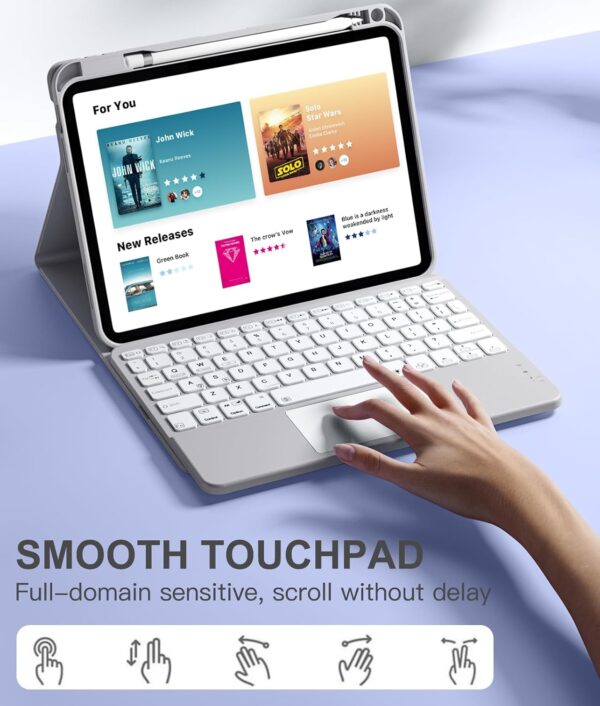TouchPad Backlit Keyboard Case for iPad 10.2 7th 8th 9th Air 2 3 4th 5th 6th Pro 10.5 2017 10th Gen 10.9 2022 9.7 Pro 11 2024 Pro 11 2018-2022 Custom Korean AZERTY Spanish Cover Shell Pen Slot - 图片 3