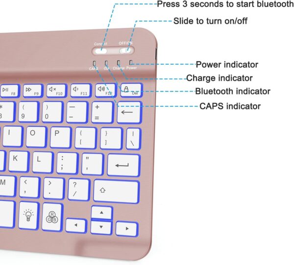 Bluetooth Keyboard, Wireless Rechargeable Keyboard for iPad, iPad Pro, iPad Mini, iPad Air with Illuminated LED - 图片 4