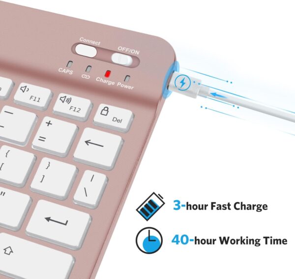 Bluetooth Keyboard, Wireless Rechargeable Keyboard for iPad, iPad Pro, iPad Mini, iPad Air with Illuminated LED - 图片 5