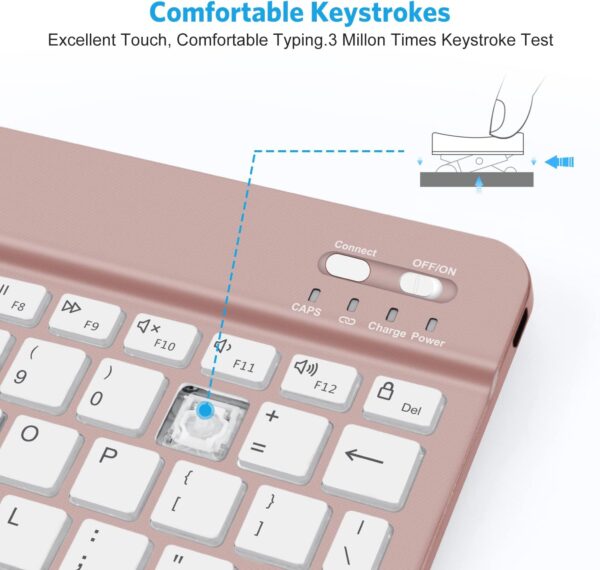 Bluetooth Keyboard, Wireless Rechargeable Keyboard for iPad, iPad Pro, iPad Mini, iPad Air with Illuminated LED - 图片 8
