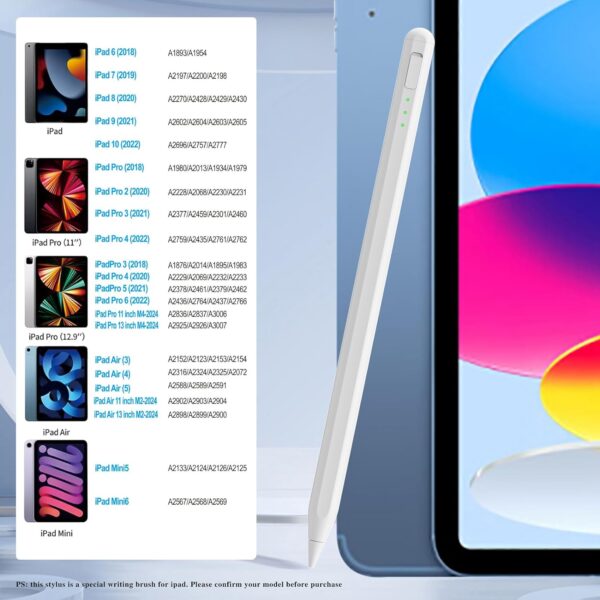 Stylus Pen for iPad10&9thGen,14Mins Faster Charge, with Pencil Holder,Palm Rejection, Tilt Sensitivity, for iPad Air11&13-inch(M2), iPad Pro 11&13-inch (M4),iPad 6-10th,iPad Pro 11/12.9 inch - 图片 2