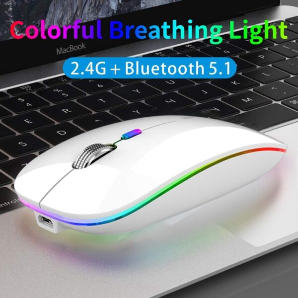 Wireless Bluetooth Mouse for Laptop,Rechargeable Mouse 2.4G USB Optical Wireless Mouse,LED Slim Dual Mode Bluetooth 5.0 and 2.4G Wireless Mouse for Laptop, PC, Mac OS,Android,Windows - 图片 7