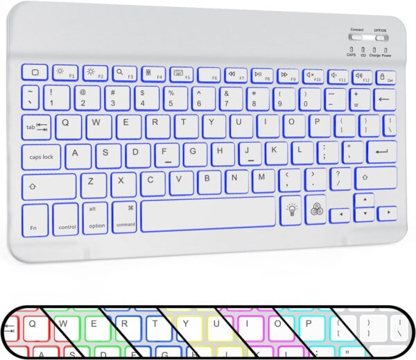 Bluetooth Keyboard, Wireless Rechargeable Keyboard for iPad, iPad Pro, iPad Mini, iPad Air with Illuminated LED - 图片 3