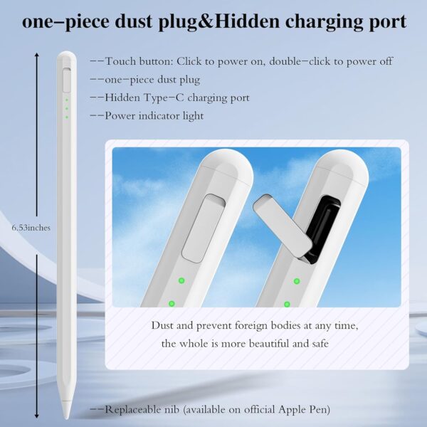 Stylus Pen for iPad10&9thGen,14Mins Faster Charge, with Pencil Holder,Palm Rejection, Tilt Sensitivity, for iPad Air11&13-inch(M2), iPad Pro 11&13-inch (M4),iPad 6-10th,iPad Pro 11/12.9 inch - 图片 4