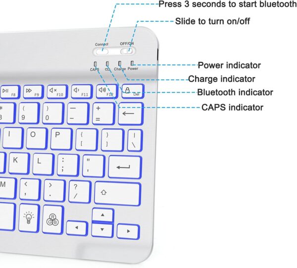 Bluetooth Keyboard, Wireless Rechargeable Keyboard for iPad, iPad Pro, iPad Mini, iPad Air with Illuminated LED - 图片 4