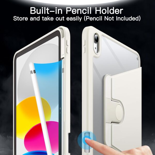 Rotating Case for iPad 10th 10.9 2022 Model 10th Generation with Pencil Holder 360 Degree Rotation Protective Stand Cover Clear Back - 图片 5