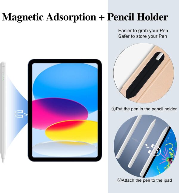 Stylus Pen for iPad10&9thGen,14Mins Faster Charge, with Pencil Holder,Palm Rejection, Tilt Sensitivity, for iPad Air11&13-inch(M2), iPad Pro 11&13-inch (M4),iPad 6-10th,iPad Pro 11/12.9 inch - 图片 5
