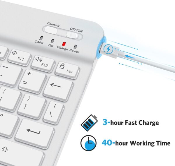 Bluetooth Keyboard, Wireless Rechargeable Keyboard for iPad, iPad Pro, iPad Mini, iPad Air with Illuminated LED - 图片 5