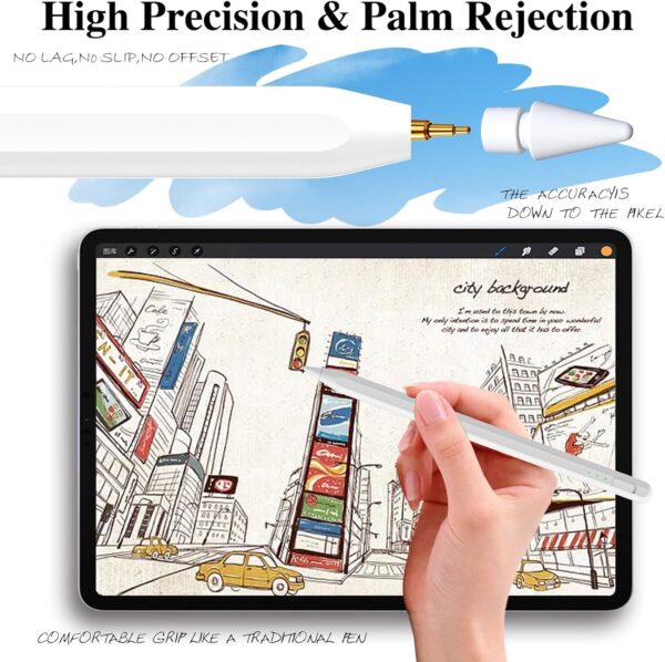Stylus Pen for iPad10&9thGen,14Mins Faster Charge, with Pencil Holder,Palm Rejection, Tilt Sensitivity, for iPad Air11&13-inch(M2), iPad Pro 11&13-inch (M4),iPad 6-10th,iPad Pro 11/12.9 inch - 图片 6