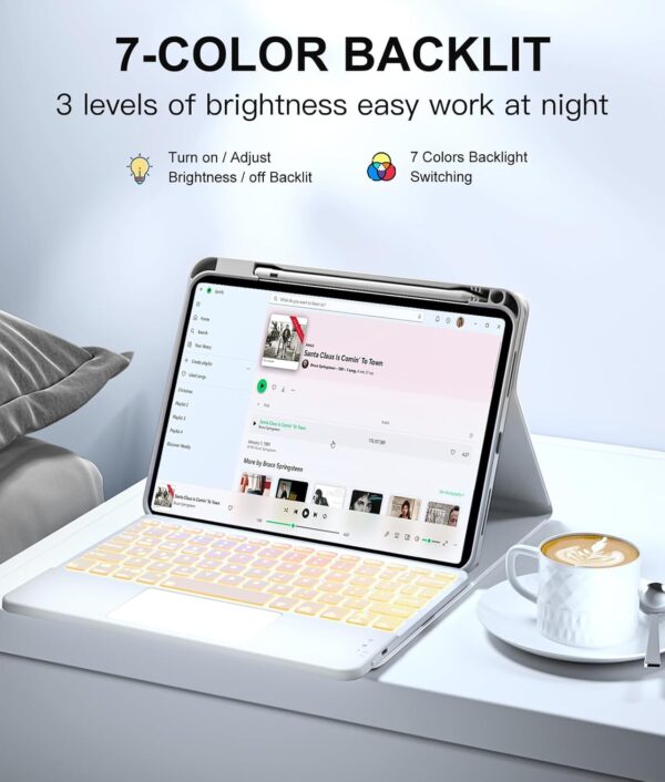 TouchPad Backlit Keyboard Case for  iPad 10.2 7th 8th 9th 9.7 Air 2 3 4th 5th 6th 10th Gen 10.9 2022 Pro 10.5 2017 Pro 11 2018-2022 Pro 11 2024 Custom Korean AZERTY Spanish Cover Shell Pen Slot - 图片 5