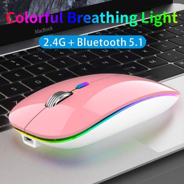 Wireless Bluetooth Mouse for Laptop,Rechargeable Mouse 2.4G USB Optical Wireless Mouse,LED Slim Dual Mode Bluetooth 5.0 and 2.4G Wireless Mouse for Laptop, PC, Mac OS,Android,Windows - 图片 9