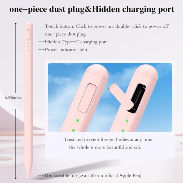 Stylus Pen for iPad10&9thGen,14Mins Faster Charge, with Pencil Holder,Palm Rejection, Tilt Sensitivity, for iPad Air11&13-inch(M2), iPad Pro 11&13-inch (M4),iPad 6-10th,iPad Pro 11/12.9 inch - 图片 4