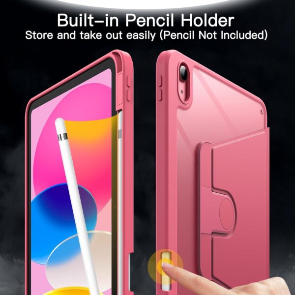 Rotating Case for iPad 10th 10.9 2022 Model 10th Generation with Pencil Holder 360 Degree Rotation Protective Stand Cover Clear Back - 图片 5