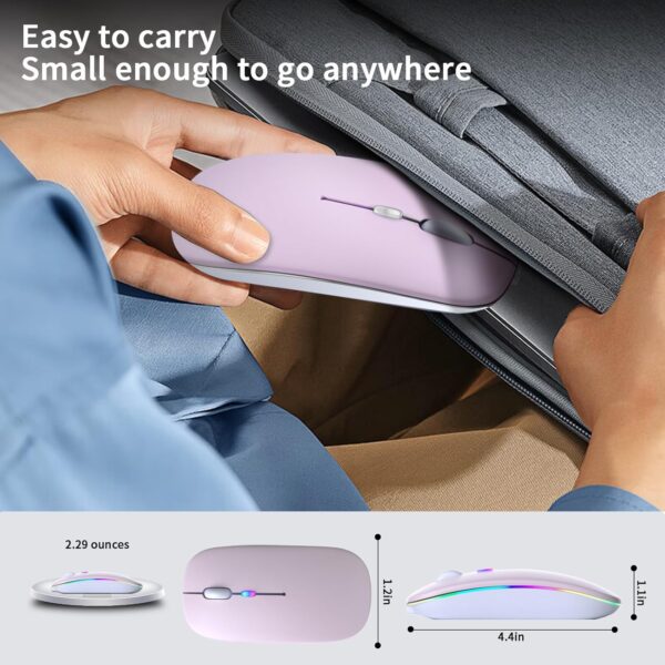 Wireless Bluetooth Mouse, Rechargeable LED Dual Mode Mouse Bluetooth 5.2 and USB Receiver Portable Silent Mouse,for Laptop/Desktop/Tablet - 图片 5