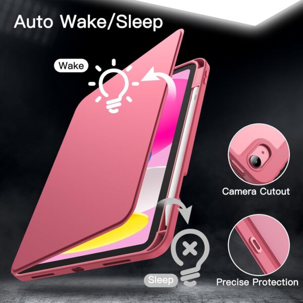 Rotating Case for iPad 10th 10.9 2022 Model 10th Generation with Pencil Holder 360 Degree Rotation Protective Stand Cover Clear Back - 图片 4