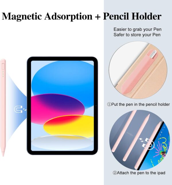 Stylus Pen for iPad10&9thGen,14Mins Faster Charge, with Pencil Holder,Palm Rejection, Tilt Sensitivity, for iPad Air11&13-inch(M2), iPad Pro 11&13-inch (M4),iPad 6-10th,iPad Pro 11/12.9 inch - 图片 6