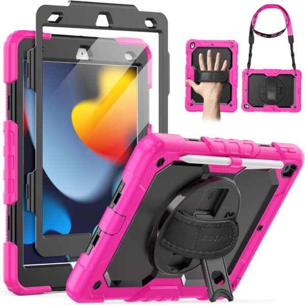 Case for iPad 9th/8th/7th Generation Case 10.2" 2021-2019, Full-Body Shockproof Heavy Duty Protective Case with Screen Protector, Rotating Stand/Handle/Shoulder Strap for iPad 10.2 - 图片 12
