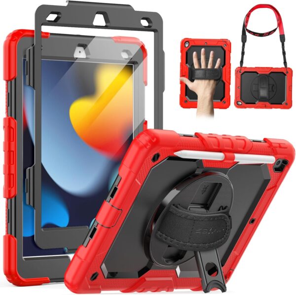 Case for iPad 9th/8th/7th Generation Case 10.2" 2021-2019, Full-Body Shockproof Heavy Duty Protective Case with Screen Protector, Rotating Stand/Handle/Shoulder Strap for iPad 10.2 - 图片 13
