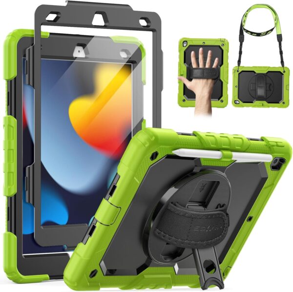 Case for iPad 9th/8th/7th Generation Case 10.2" 2021-2019, Full-Body Shockproof Heavy Duty Protective Case with Screen Protector, Rotating Stand/Handle/Shoulder Strap for iPad 10.2 - 图片 14