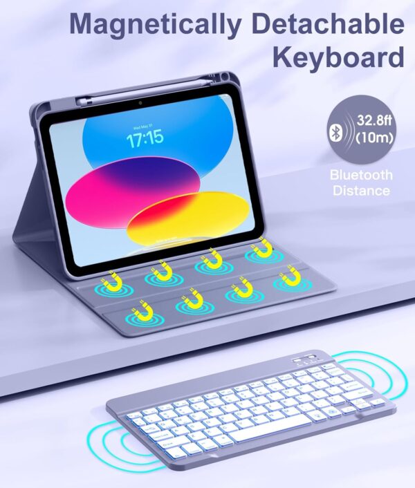 Backlit Keyboard Case for iPad Air 4th 5th 6th 2 3 Pro 11 2024 Pro 10.5 2017 Pro 11 2018-2022 9.7 iPad 10th Gen 10.9 2022 10.2 7th 8th 9th Custom Korean AZERTY Spanish Cover Shell Pen Slot - 图片 3