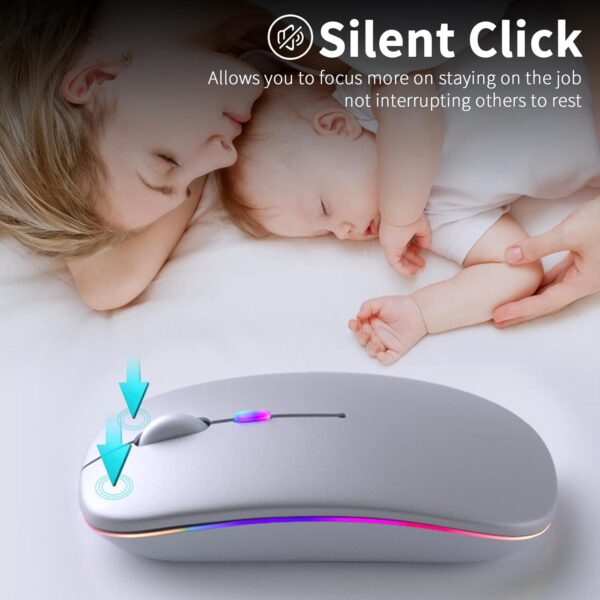 Wireless Bluetooth Mouse, Rechargeable LED Dual Mode Mouse Bluetooth 5.2 and USB Receiver Portable Silent Mouse,for Laptop/Desktop/Tablet - 图片 12