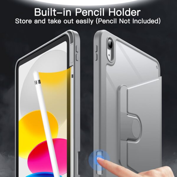 Rotate Case for iPad 10th 10.9 2022 Model 10th Generation with Pencil Holder 360 Degree Rotation Protective Stand Cover Clear Back - 图片 5