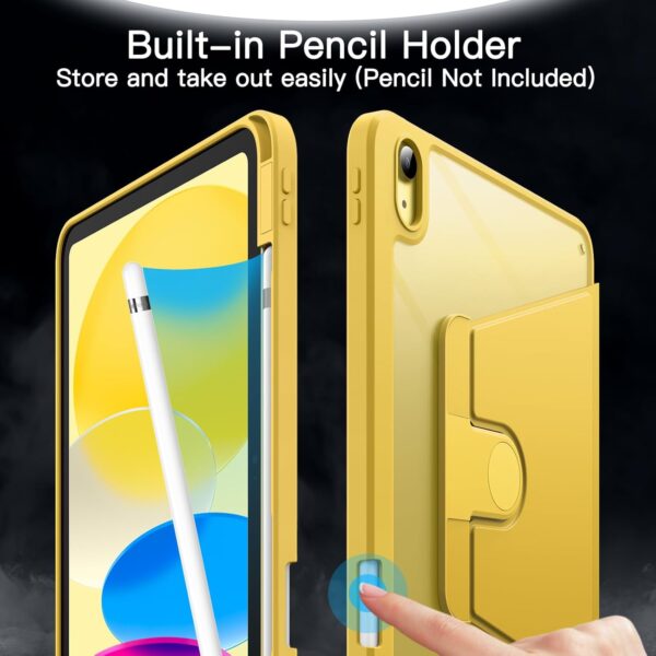 Rotating Case for iPad 10th 10.9 2022 Model 10th Generation with Pencil Holder 360 Degree Rotation Protective Stand Cover Clear Back - 图片 5