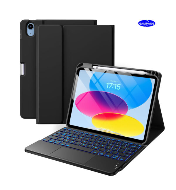 TouchPad Backlit Keyboard Case for iPad Air 2 3 4th 5th 6th Pro 10.5 2017 iPad 10th Gen 10.9 2022 10.2 7th 8th 9th 9.7 Pro 11 2024 Pro 11 2018-2022Custom Korean AZERTY Spanish Cover Shell Pen Slot