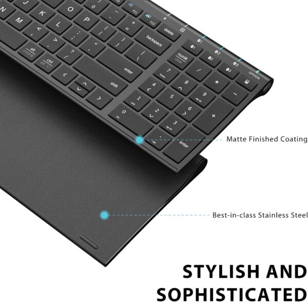 Bluetooth Keyboard, Keyboard USB-C Rechargeable Bluetooth 5.1 with Number iPad Ergonomic Design Full Size Stable Connection Keyboard for iPad, iPhone, Mac, iOS, Android, Windows - 图片 2