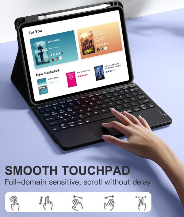 TouchPad Backlit Keyboard Case for iPad Air 2 3 4th 5th 6th Pro 10.5 2017 iPad 10th Gen 10.9 2022 10.2 7th 8th 9th 9.7 Pro 11 2024 Pro 11 2018-2022Custom Korean AZERTY Spanish Cover Shell Pen Slot - 图片 3