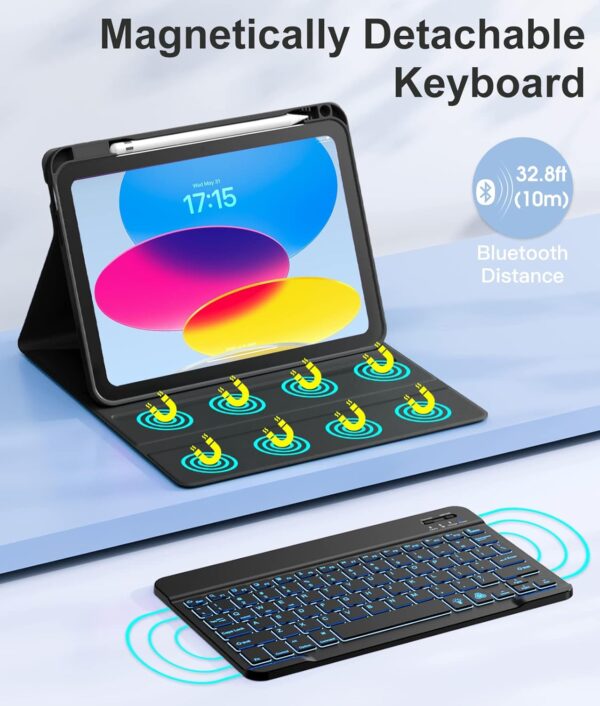 Backlit Keyboard Case for iPad 9.7 Air 2 3 4th 5th 6th iPad 10th Gen 10.9 2022 10.2 7th 8th 9th Pro 10.5 2017 Pro 11 2018-2022 Pro 11 2024 Custom Korean AZERTY Spanish Cover Shell Pen Slot - 图片 3