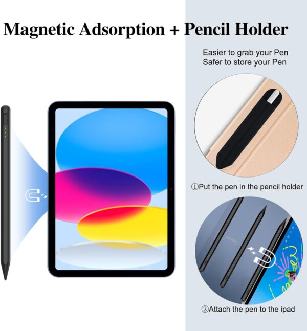 Stylus Pen for iPad10&9thGen 14Mins Faster Charge with Pencil Holder Palm Rejection Tilt Sensitivity for iPad Air11&13-inch M2 iPad Pro 11&13-inch M4 iPad 6-10th,iPad Pro 11 12.9 inch - 图片 5