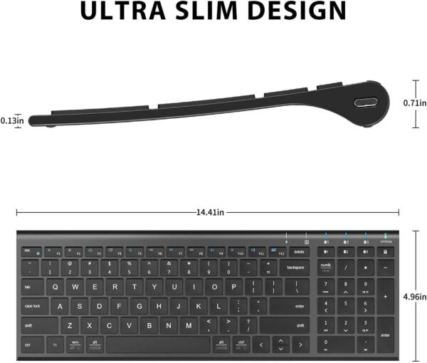 Bluetooth Keyboard, Keyboard USB-C Rechargeable Bluetooth 5.1 with Number iPad Ergonomic Design Full Size Stable Connection Keyboard for iPad, iPhone, Mac, iOS, Android, Windows - 图片 6