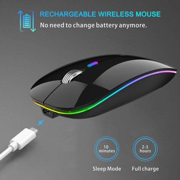 Wireless Bluetooth Mouse for Laptop,Rechargeable Mouse 2.4G USB Optical Wireless Mouse,LED Slim Dual Mode Bluetooth 5.0 and 2.4G Wireless Mouse for Laptop, PC, Mac OS,Android,Windows - 图片 3